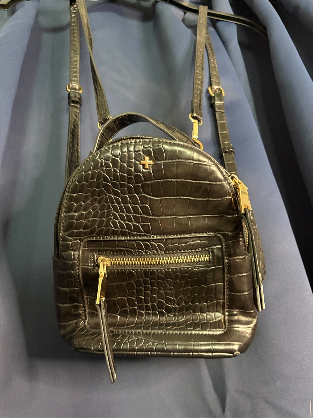 PETA + Jain Black Croc-Embossed Mini Backpack Gold Hardware resembles Tori Burch